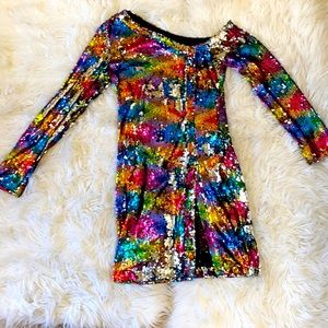 Multi-colored Sequins off the shoulder dress with split